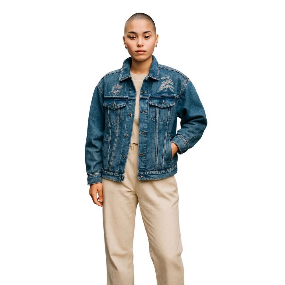 Distressed 1X Denim Jean Jacket